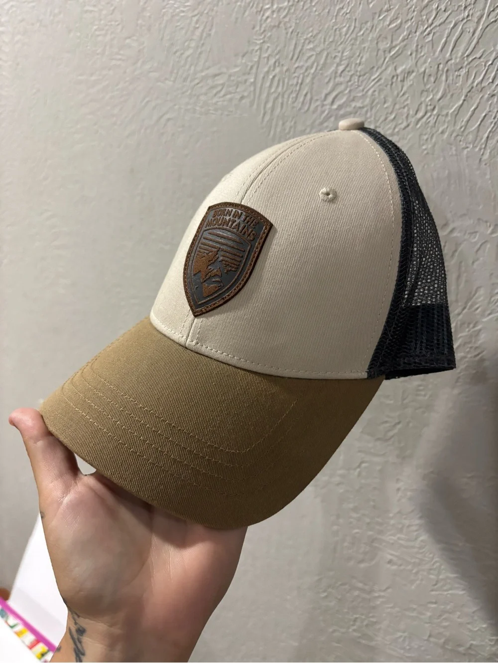 KUHL Born in the Mountains Trucker Adjustable Snapback Hat Tan/Cream/Black